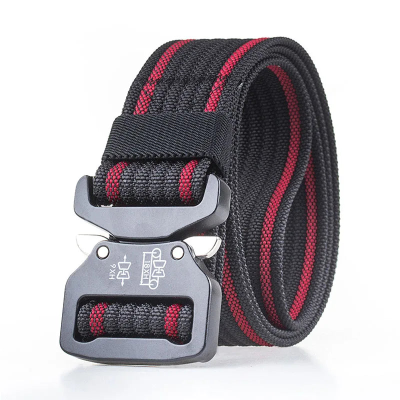 Retro Police Tactical Belt Strong 1200D Real Nylon Rust-Proof Metal Quick Release Buckle Black red 125cm