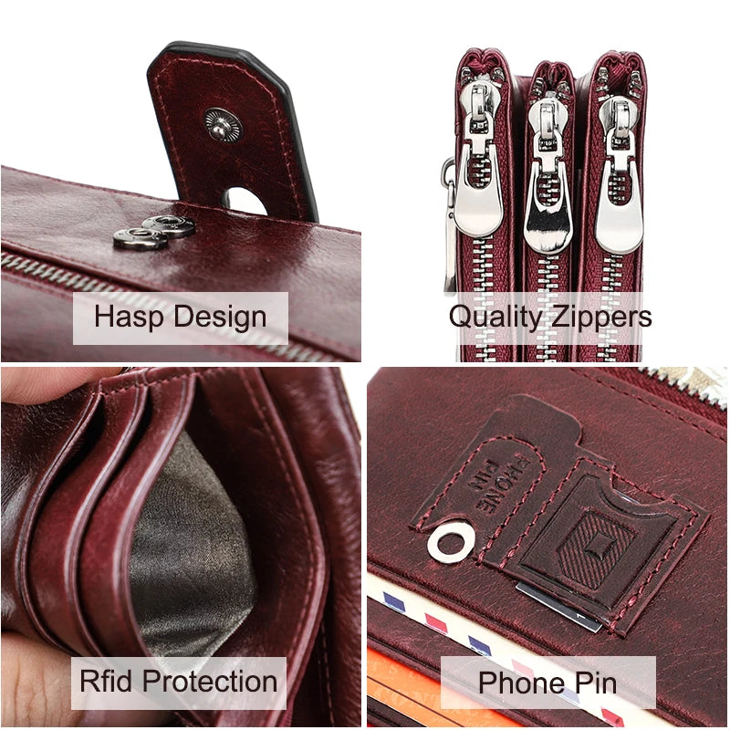 Contact's Women's Fashion Genuine Leather Wallet Card Holder Long Phone Pocket