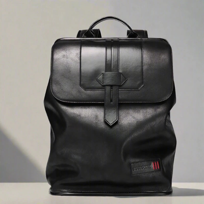 BISON DENIM New Large Capacity Leather Waterproof Backpack Black