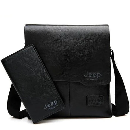 JEEP BULUO Man's Bag 2PC/Set Messenger Shoulder Bag Black 1505-2-8068