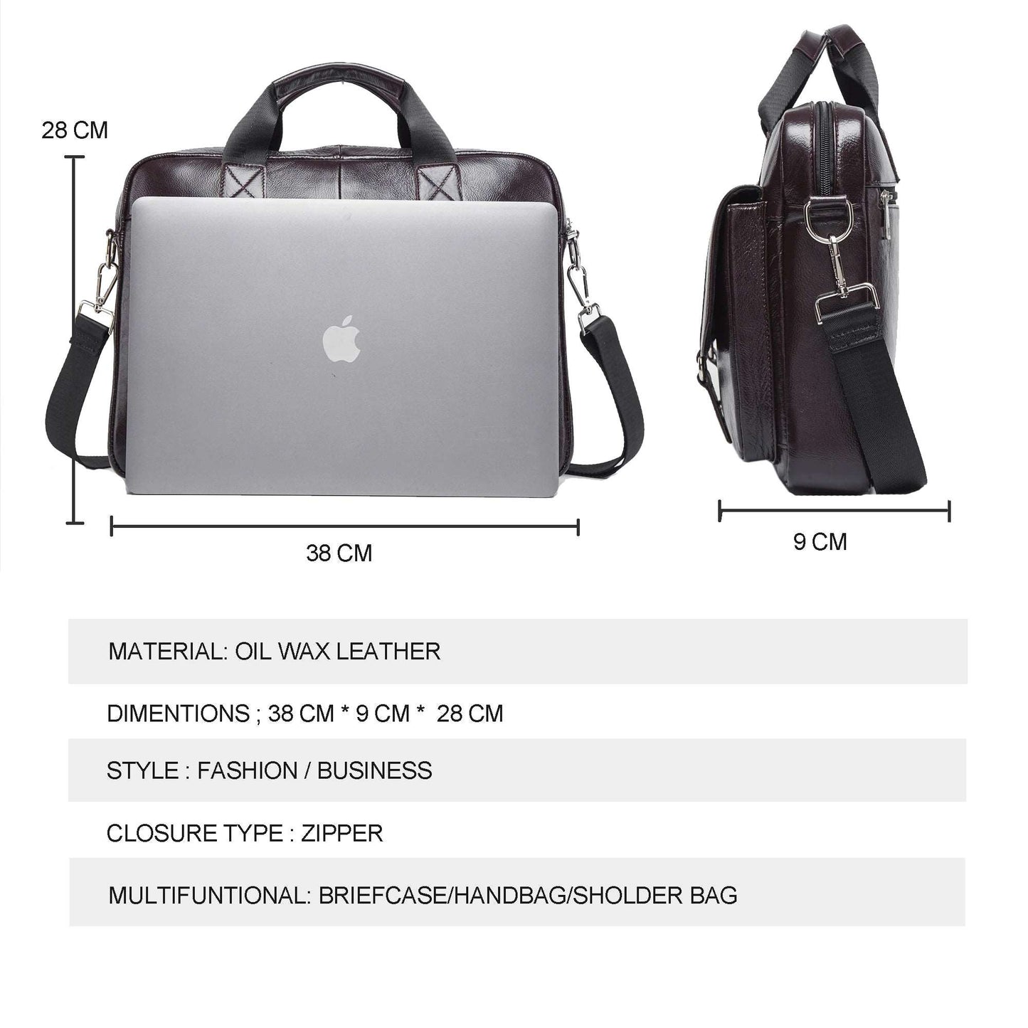 BISON DENIM Genuine Leather Large Capacity Handbag 14" Laptop