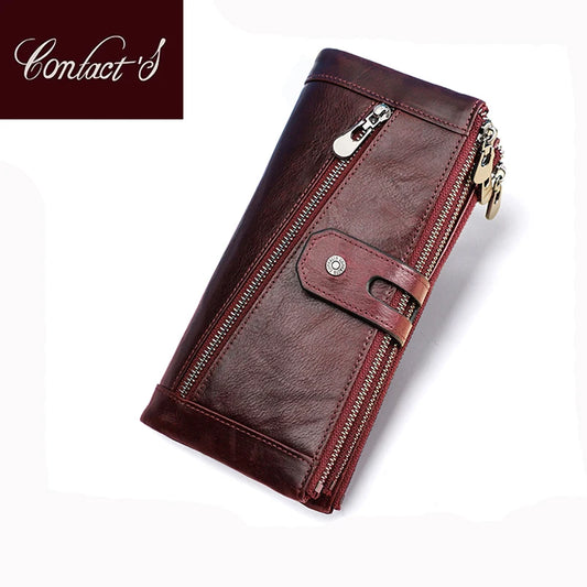 Contact's Women's Fashion Genuine Leather Wallet Card Holder Long Phone Pocket