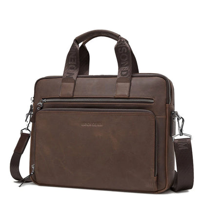BISON DENIM Men Bag Genuine Leather Work Briefcases 14" Laptop Bag vintage brown