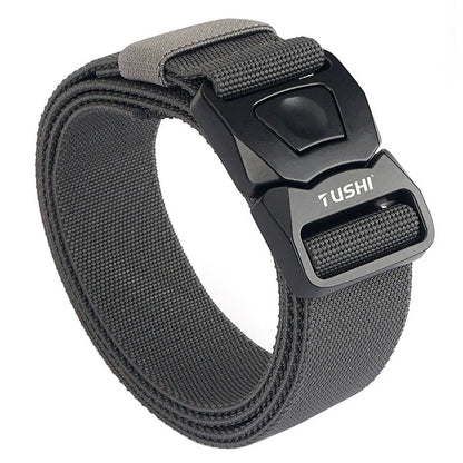 VATLTY New Men's Elastic Belt Matte Black Alloy Buckle Quick Release Dark gray 125cm