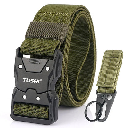 VATLTY New Unisex Elastic Belt Hard Metal Buckle / Military Tactical Belt Casual Waistband ArmyGreen set