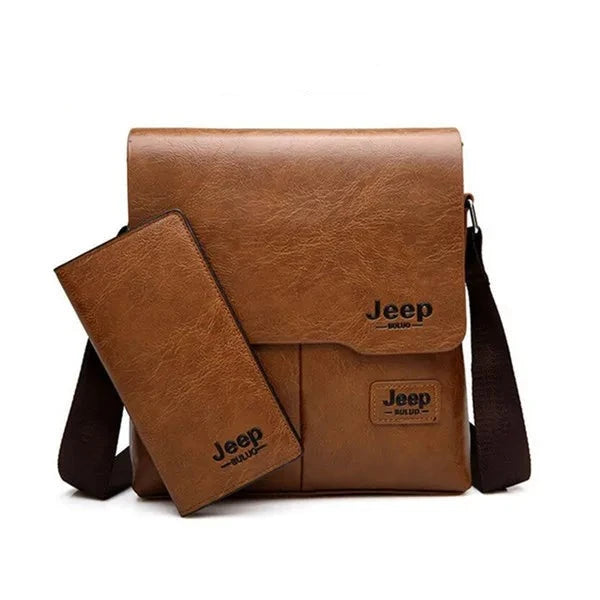 JEEP BULUO Man's Bag 2PC/Set Messenger Shoulder Bag Khaki 1505-1-8068