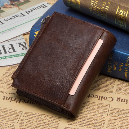 CONTACT'S 100% Genuine Leather RFID Men's Zipper Card Holder Wallet