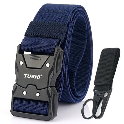 VATLTY New Unisex Elastic Belt Hard Metal Buckle / Military Tactical Belt Casual Waistband Navy blue set