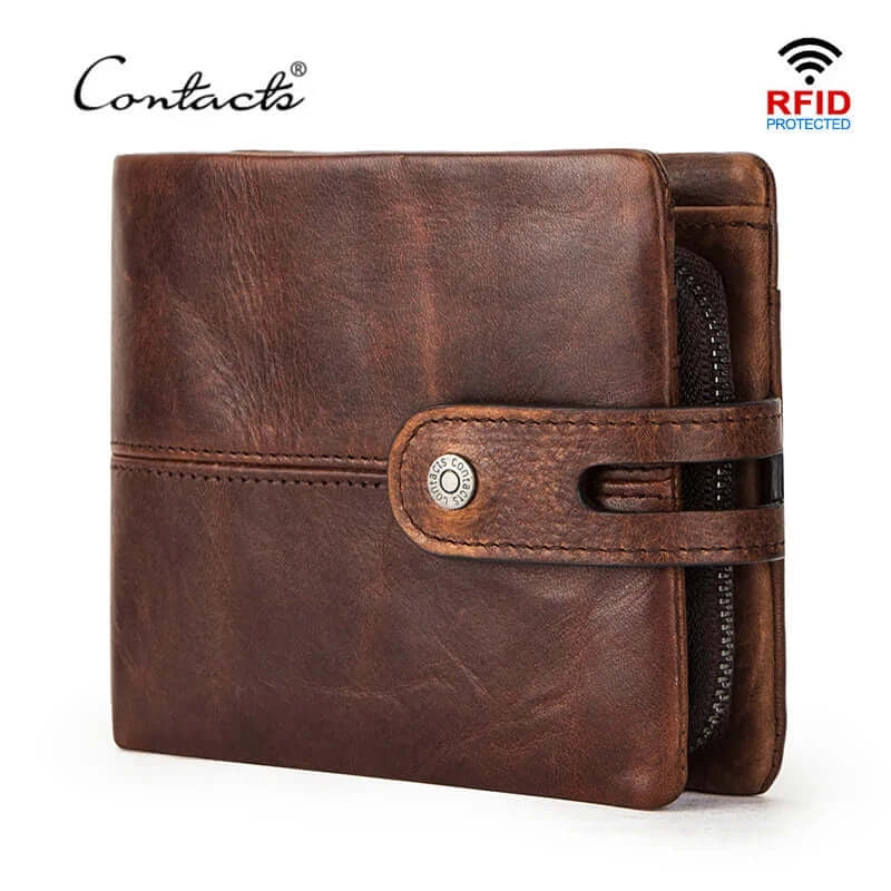 CONTACT'S Casual Men's Crazy Horse Leather Short Wallet