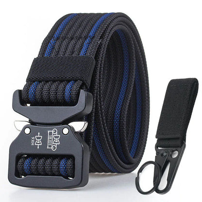 Retro Police Tactical Belt Strong 1200D Real Nylon Rust-Proof Metal Quick Release Buckle Black blue set 125cm