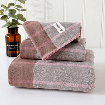 Cusack Japanese Stripe Children Women Men Pure Cotton Hand Face Bath Towel Set 3pcs for Bathroom Free Shipping 70*140 34*76 9