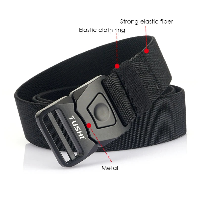 VATLTY New Men's Elastic Belt Matte Black Alloy Buckle Quick Release