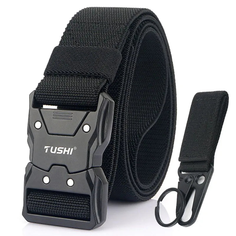 VATLTY New Unisex Elastic Belt Hard Metal Buckle / Military Tactical Belt Casual Waistband Black set