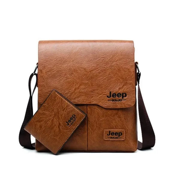 JEEP BULUO Man's Bag 2PC/Set Messenger Shoulder Bag Khaki 1505-1-W002