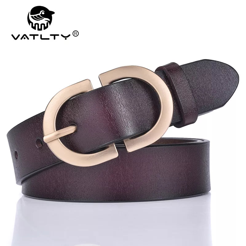 VATLTY Official Authentic Woman's Leather Belt Golden Alloy Buckle