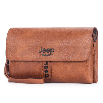 JEEP BULUO Mens Wallet Clutch Bag PU Leather Khaki