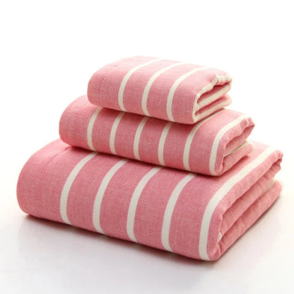 Cusack Japanese Stripe Children Women Men Pure Cotton Hand Face Bath Towel Set 3pcs for Bathroom Free Shipping 70*140 34*76 1