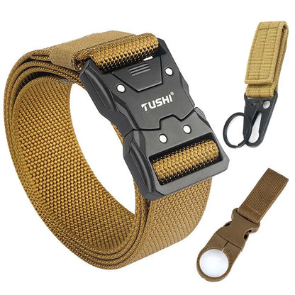 VATLTY Quick-drying Tactical Belt Men Hard Alloy Quick Release Buckle 1200D Soft Nylon Wolf brown 1 set 125cm(adjustable)