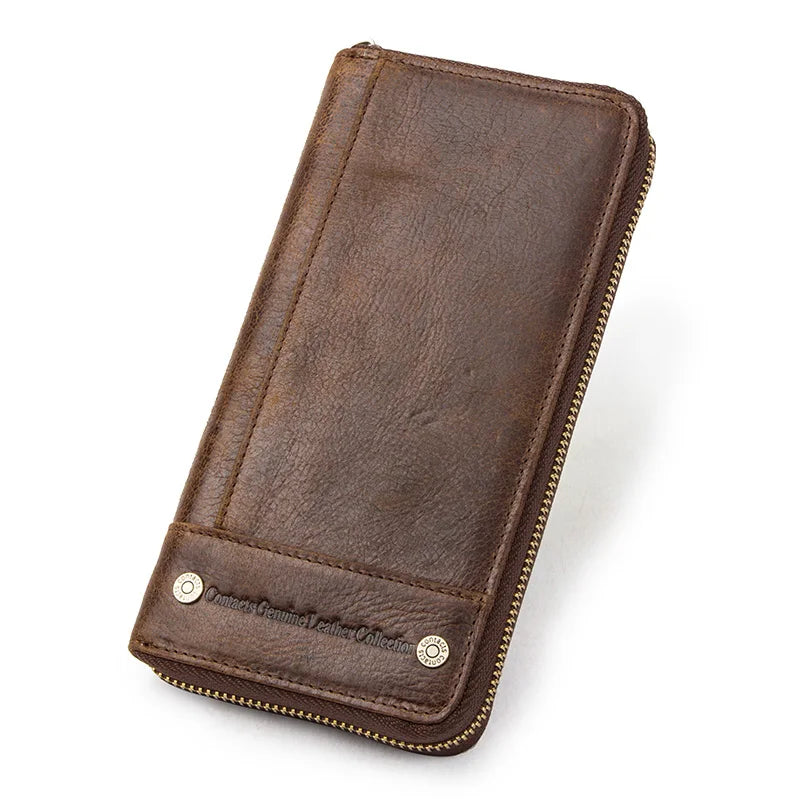 CONTACT'S RFID Men's Genuine Leather Wallet Long with Phone Pocket Card Holder Coffee