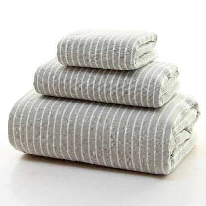 Cusack Japanese Stripe Children Women Men Pure Cotton Hand Face Bath Towel Set 3pcs for Bathroom Free Shipping 70*140 34*76 5