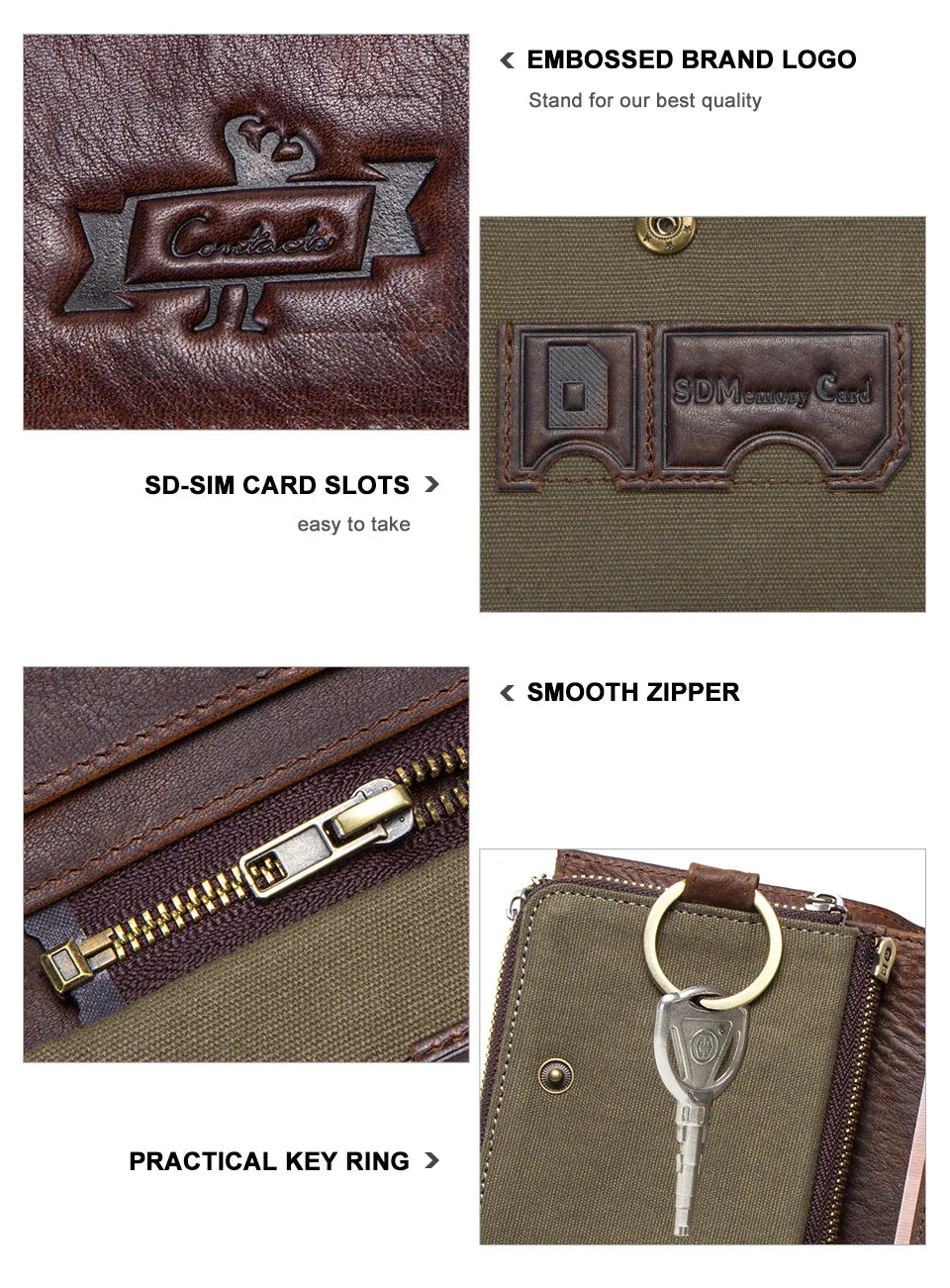 CONTACT'S 100% Genuine Leather RFID Men's Zipper Card Holder Wallet