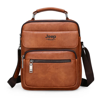 JEEP BULUO Man Split Leather Crossbody Shoulder Messenger Bag 2112-Khaki