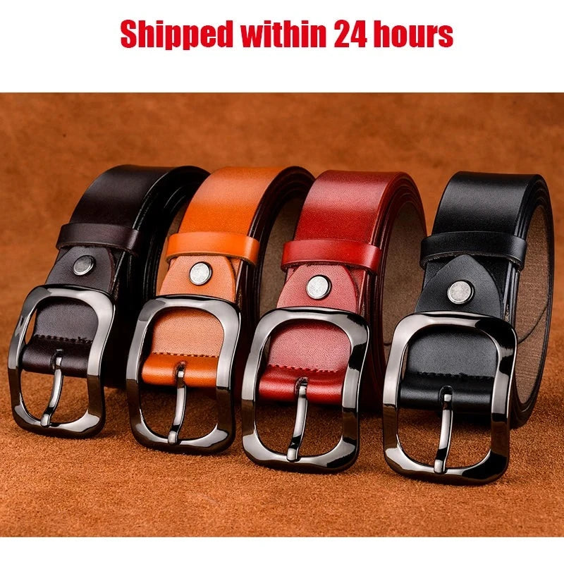 VATLTY 3.2cm Genuine Leather Belt for Women Natural Cowhide Metal Buckle