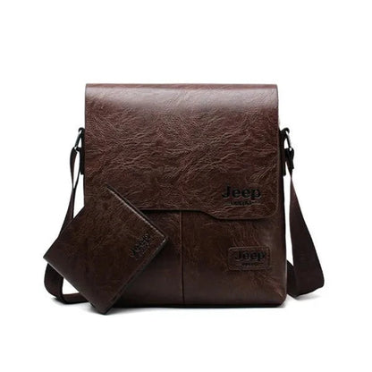 JEEP BULUO Man's Bag 2PC/Set Messenger Shoulder Bag Brown 1505-1-W002