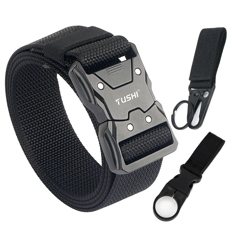 VATLTY Quick-drying Tactical Belt Men Hard Alloy Quick Release Buckle 1200D Soft Nylon Black set 125cm(adjustable)