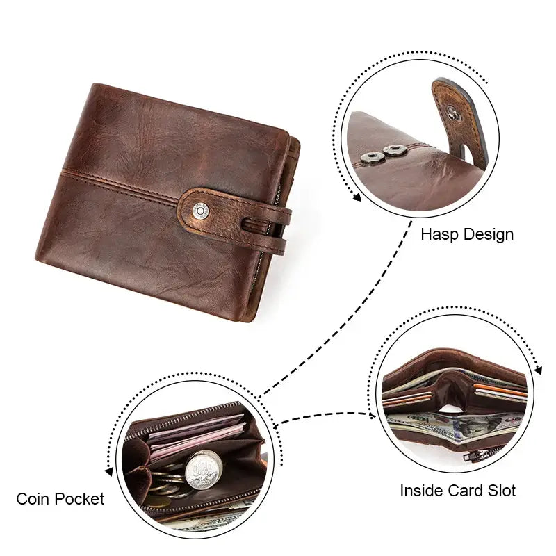 CONTACT'S Casual Men's Crazy Horse Leather Short Wallet