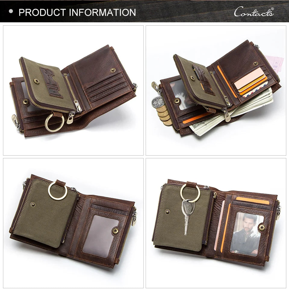 CONTACT'S 100% Genuine Leather RFID Men's Zipper Card Holder Wallet