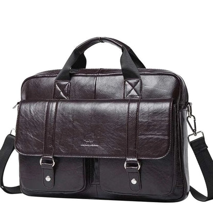 BISON DENIM Genuine Leather Large Capacity Handbag 14" Laptop Brown