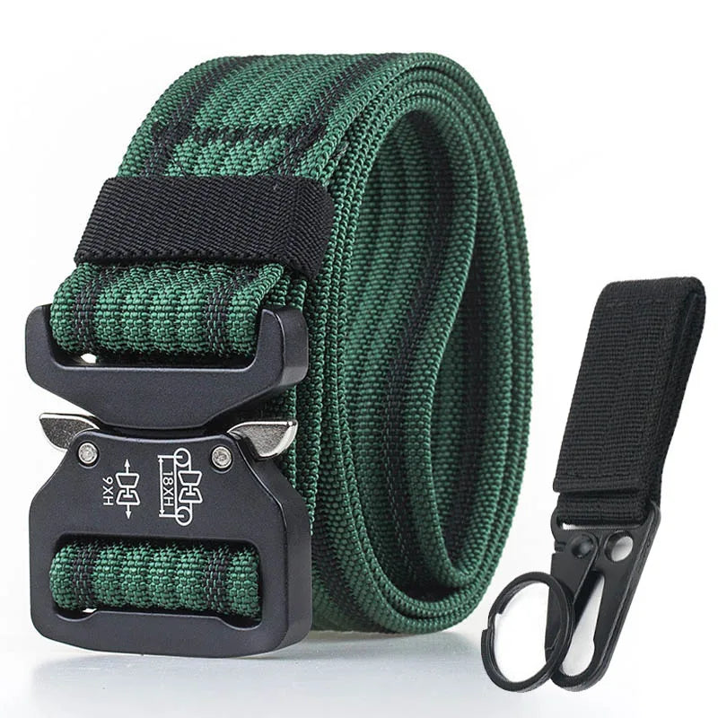 Retro Police Tactical Belt Strong 1200D Real Nylon Rust-Proof Metal Quick Release Buckle ArmyGreen set 125cm