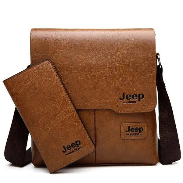 JEEP BULUO Man's Bag 2PC/Set Messenger Shoulder Bag Khaki 1505-2-8068