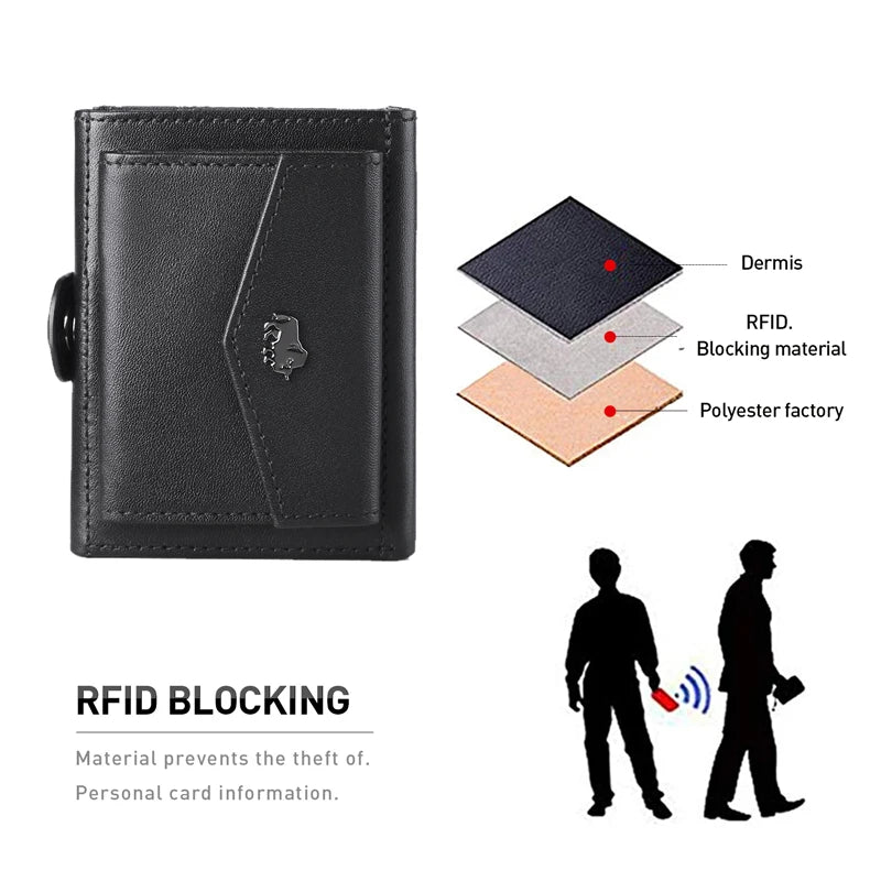 BISON DENIM Men Genuine Leather Short Slim Wallet With RFID Blocking