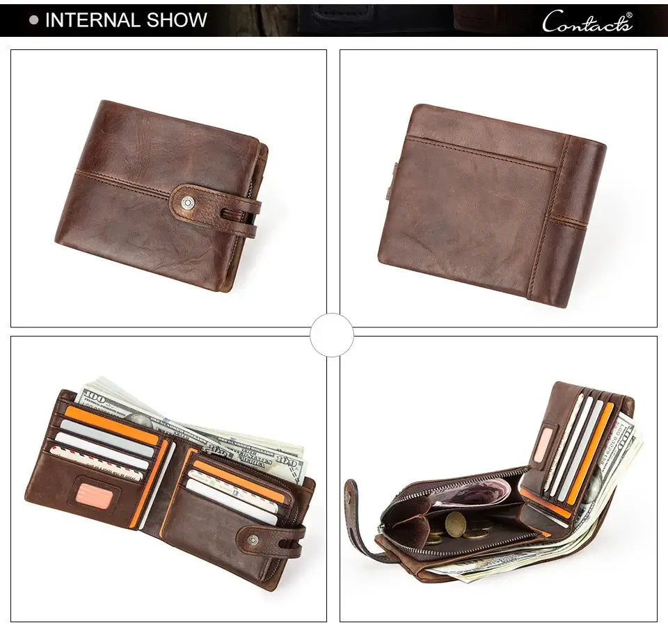 CONTACT'S Casual Men's Crazy Horse Leather Short Wallet