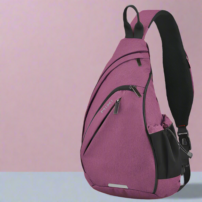 Mixi Men One Shoulder Backpack Sling Bag Crossbody USB Purple