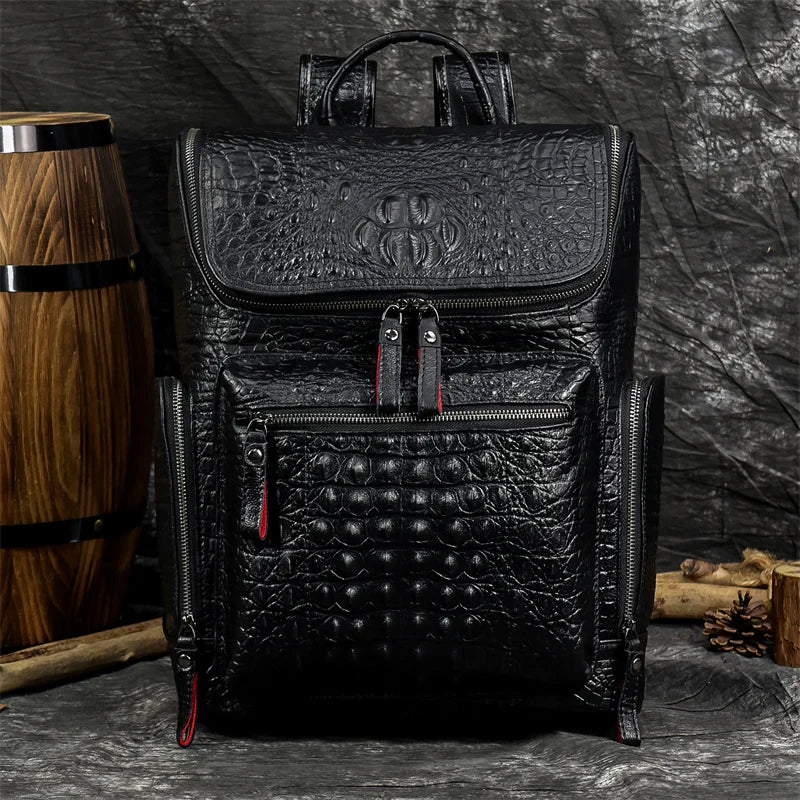 Luufan Men's Bag 100% Backpack Genuine Leather Rucksack For Teenager Bookbag Retro Crazy Horse Leather Men Schoolbag New Daypack Black