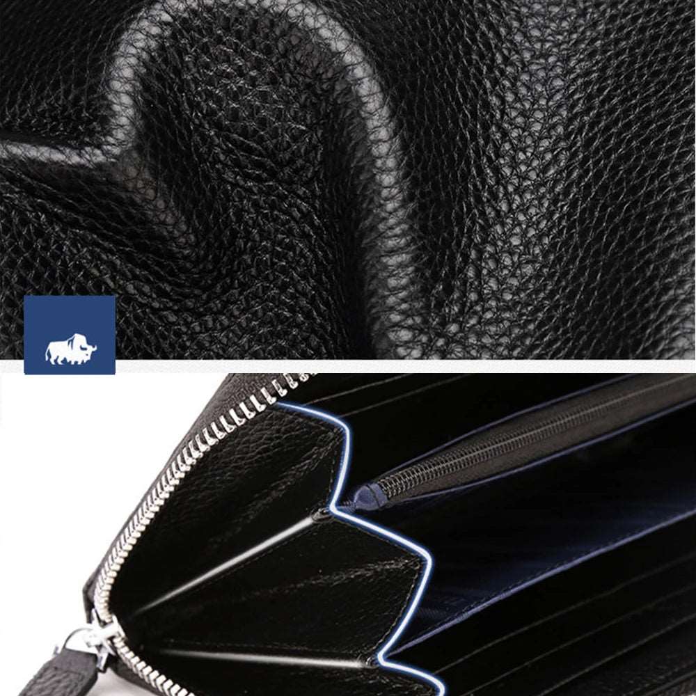 BISON DENIM Brand Genuine Leather Wallet RFID Blocking Clutch
