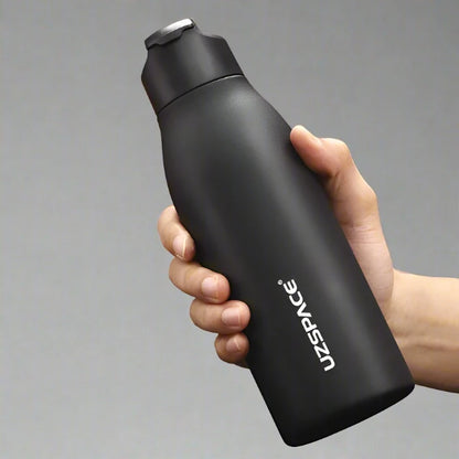 New Stainless Steel Water Bottle With Straw Direct Drinking 2 Lids 9025 Black 600ml 800-1000ml