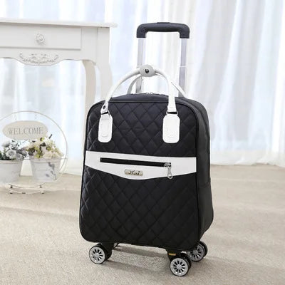 Wheeled bag for travel Women travel Backpack with wheels trolley Small Black white