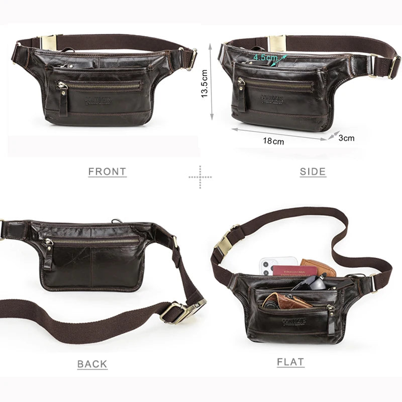 CONTACT'S Genuine Leather Men's Waist Pack Casual Cell Phone Crossbody Bag