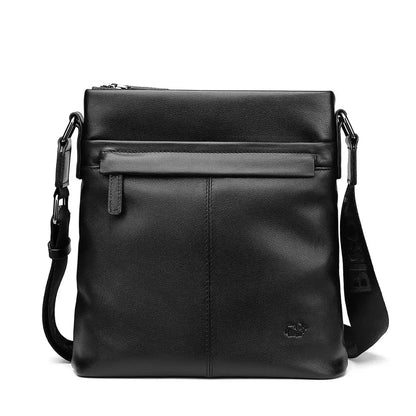 BISON DENIM Soft Genuine Leather Shoulder 10.5" Ipad Messenger Bag N2357-1 Black
