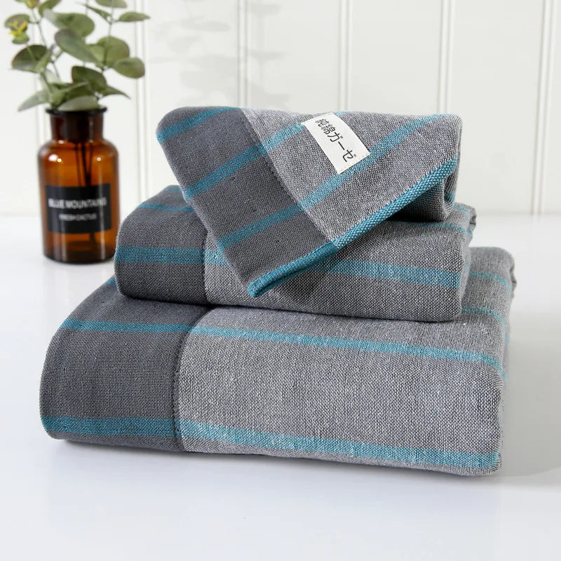 Cusack Japanese Stripe Children Women Men Pure Cotton Hand Face Bath Towel Set 3pcs for Bathroom Free Shipping 70*140 34*76 8