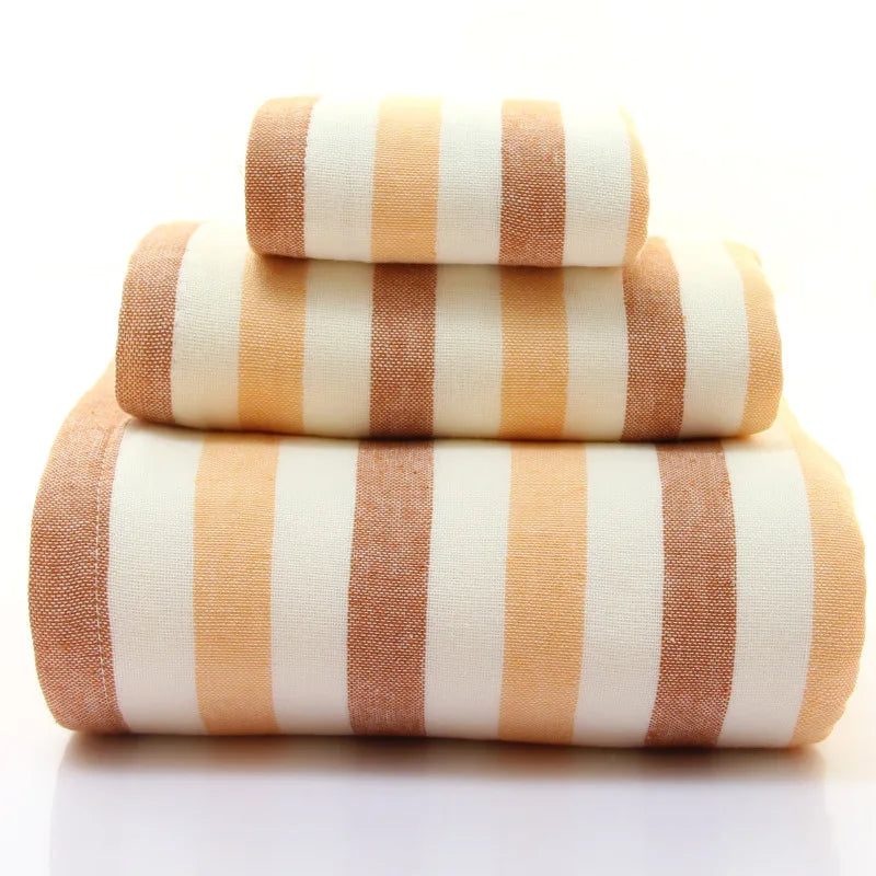 Cusack Japanese Stripe Children Women Men Pure Cotton Hand Face Bath Towel Set 3pcs for Bathroom Free Shipping 70*140 34*76 11
