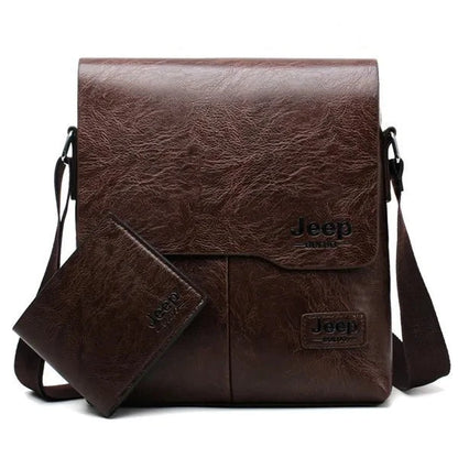 JEEP BULUO Man's Bag 2PC/Set Messenger Shoulder Bag Brown 1505-2-W002