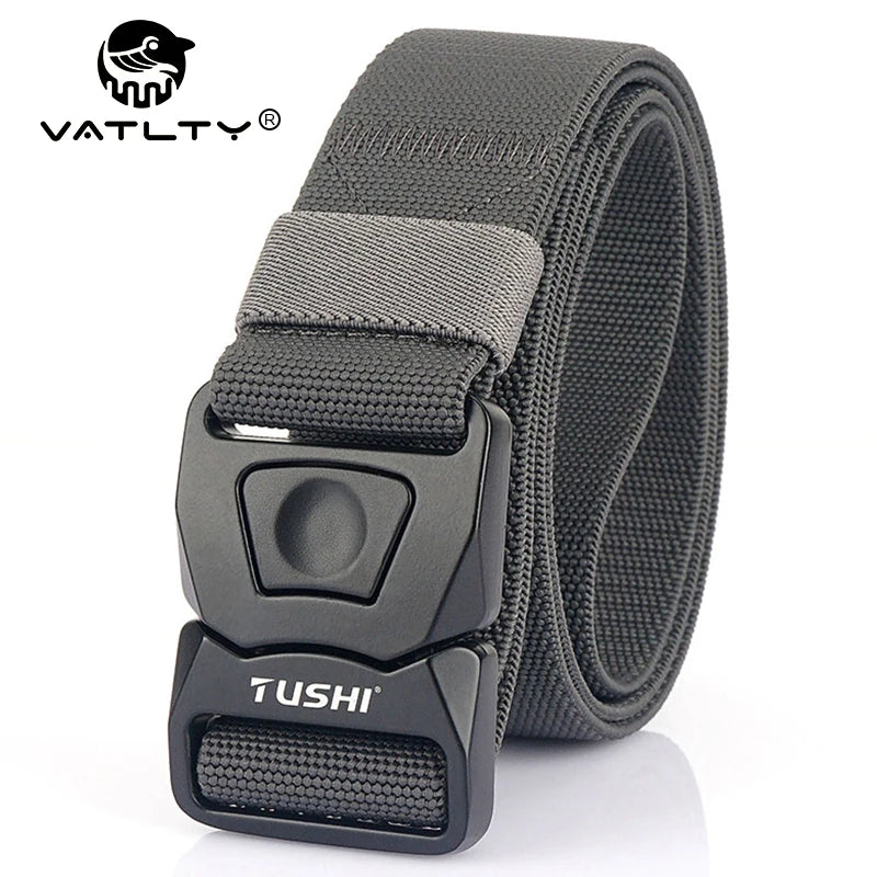 VATLTY New Men's Elastic Belt Matte Black Alloy Buckle Quick Release