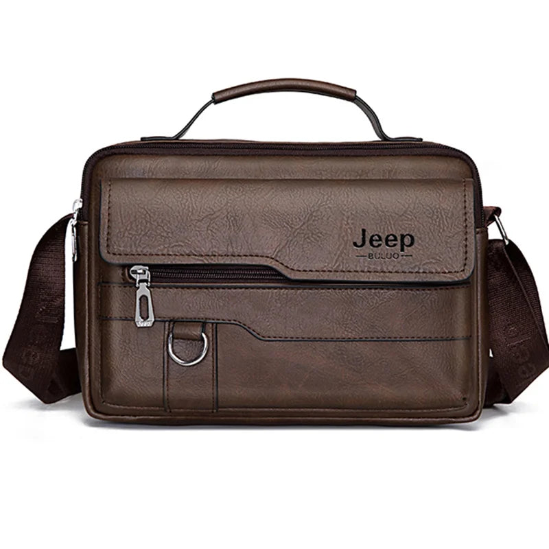 JEEP BULUO Brand Men's Crossbody Shoulder High Quality Tote Bag Brown