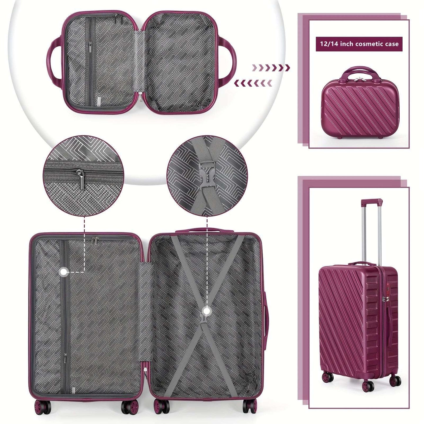 Purple 5-Piece Hardside Luggage Set With Spinner Wheels And TSA Locks, Lightweight Bag With Handle 120 Luggage OK•PhotoFineArt OK•PhotoFineArt