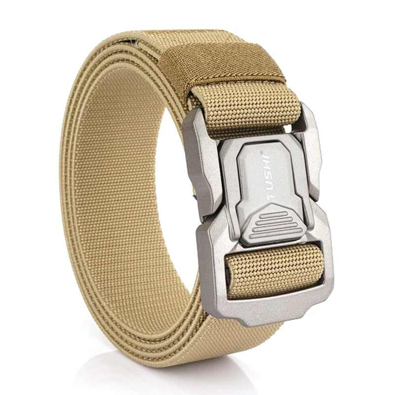 VATLTY Elastic Belt for Men/Unisex Aluminum Alloy Hiking Military Tactical Belt Khaki 1 125cm